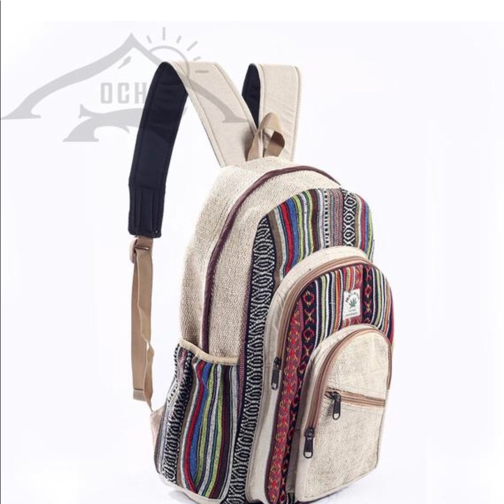 100% Handmade Multi Pocket Hemp Backpack - Picture 3 of 7